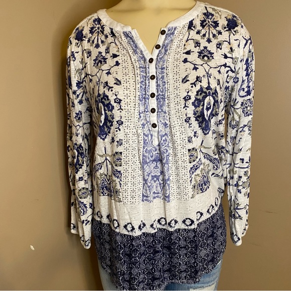 Lucky Brand Size Small Womens 3/4 Length Sleeve Floral Blouse - Picture 9 of 9